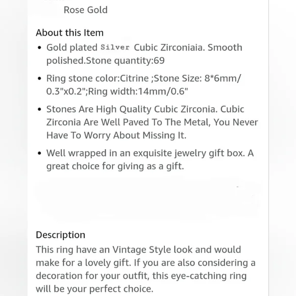 Vintage Citrine Raindrop Diamond Baguette Ring 18k RG - Picture 4 of 6